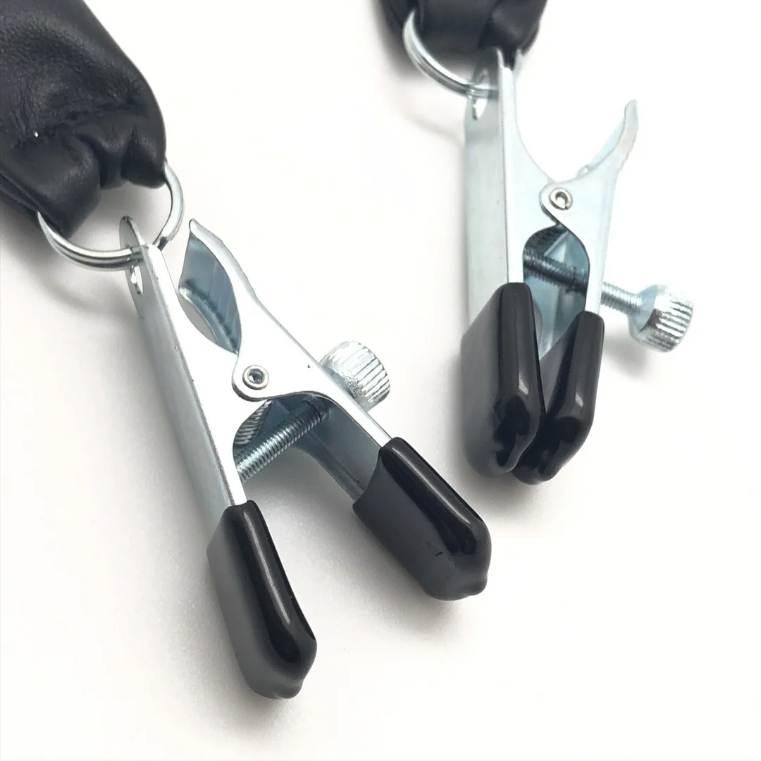 Pince à seins avec poids en cuir, 2 x 80 g, noir et argent – Image 2