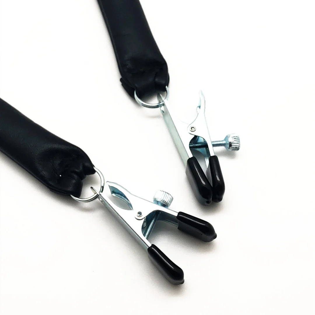 Pince à seins avec poids en cuir, 2 x 80 g, noir et argent – Image 3