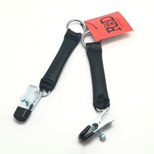 Pince à seins avec poids en cuir, 2 x 80 g, noir et argent