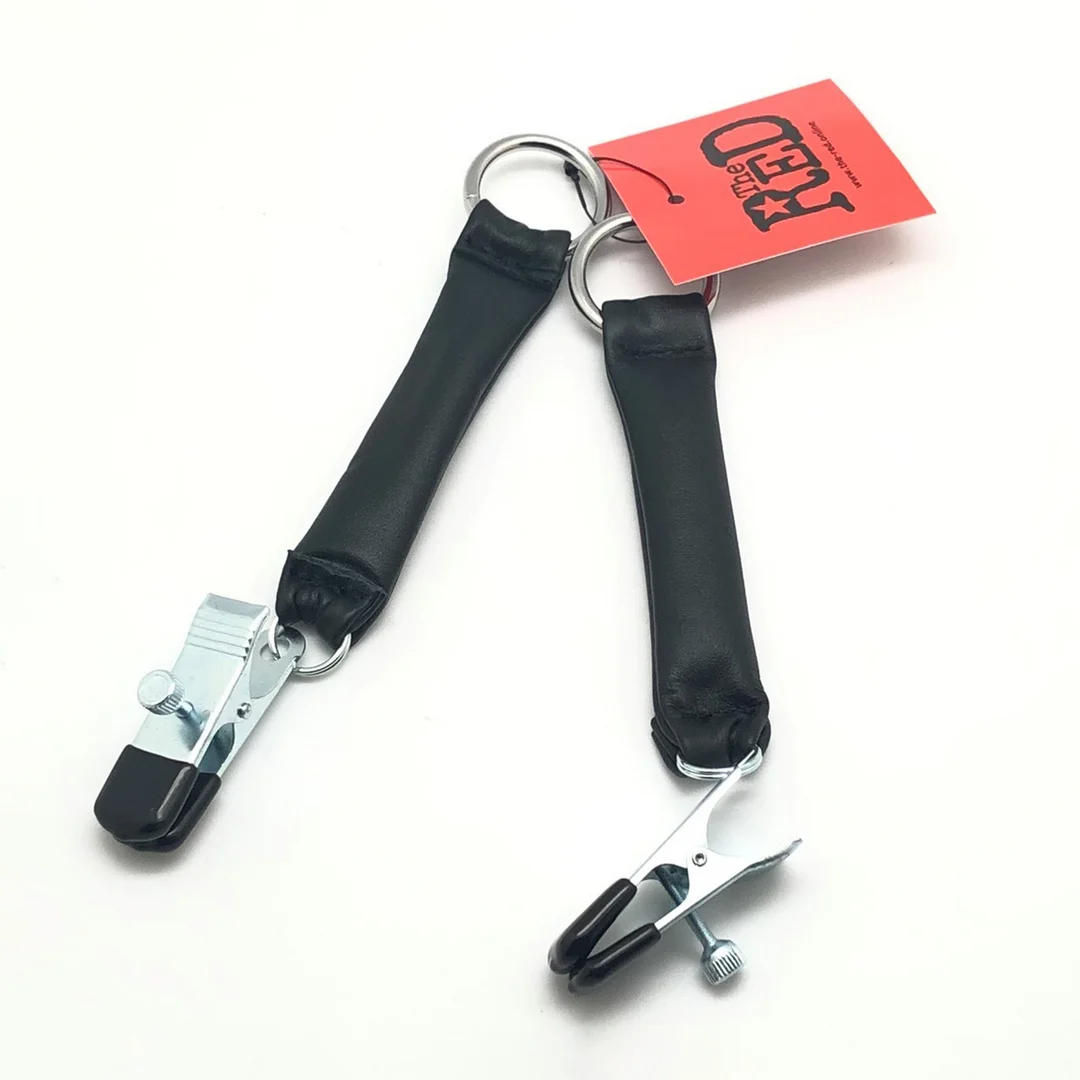 Pince à seins avec poids en cuir, 2 x 80 g, noir et argent – Image 1