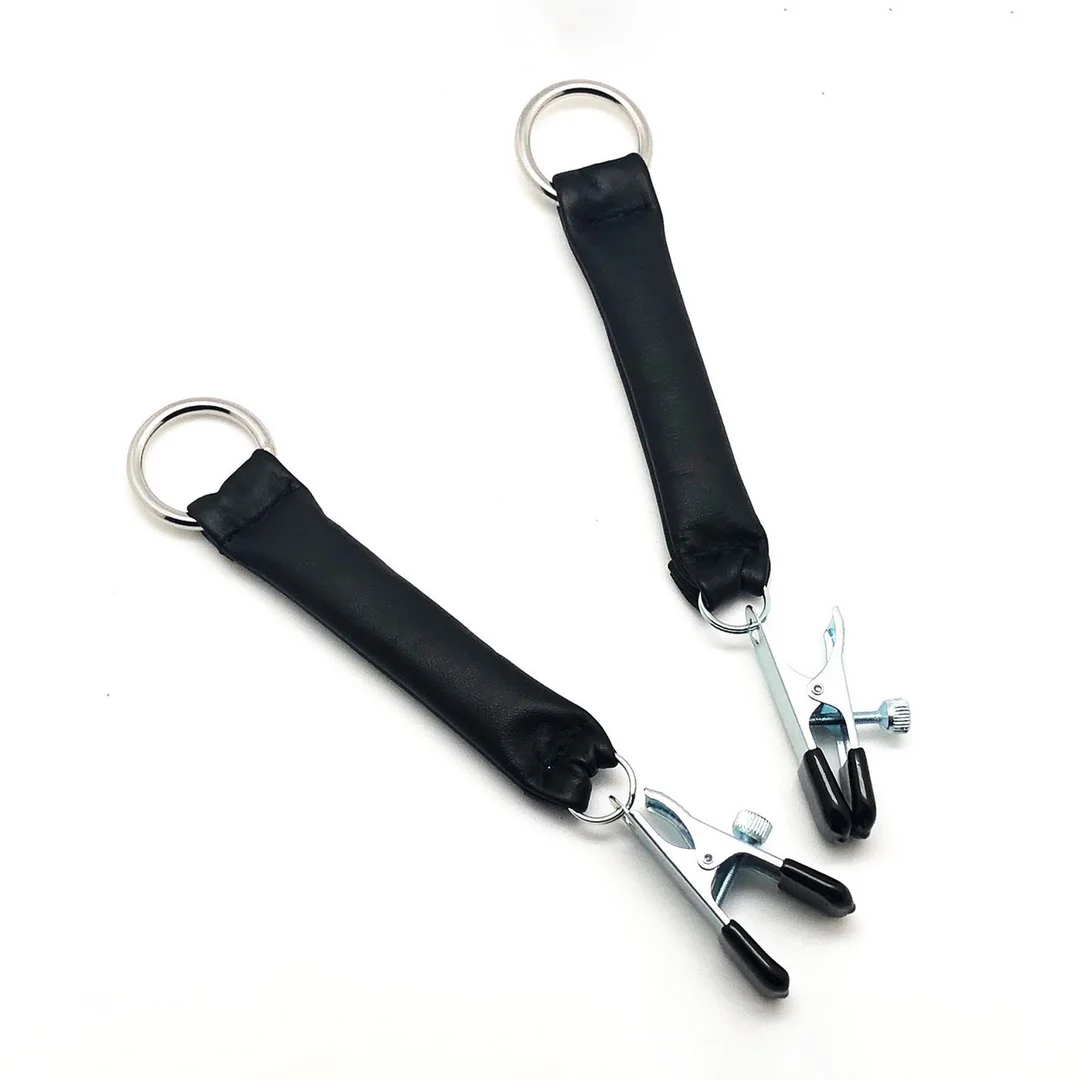 Pince à seins avec poids en cuir, 2 x 80 g, noir et argent – Image 4