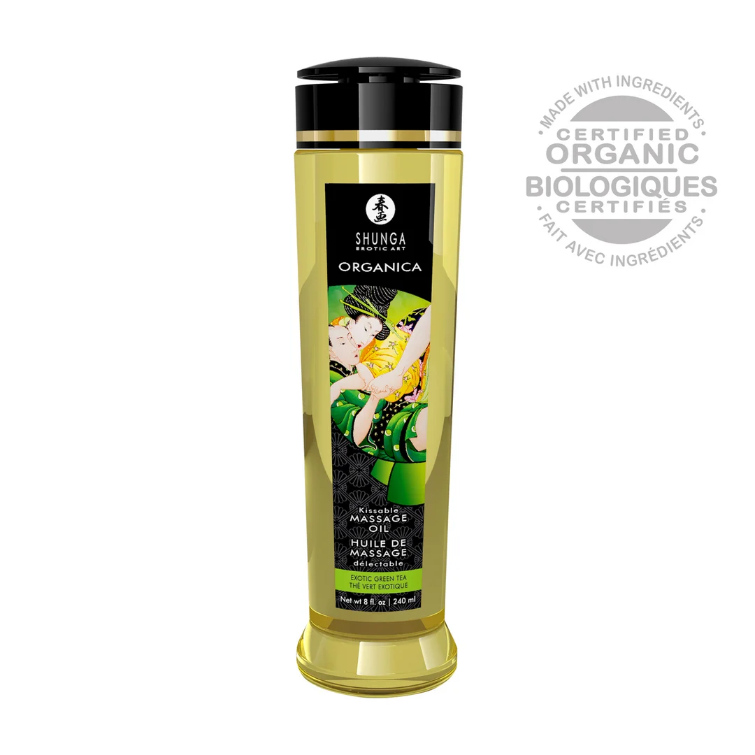 Huile de massage sensuelle, huile de massage naturelle comestible, thé vert, Shunga, 8 fl oz / 240 ml – Image 2