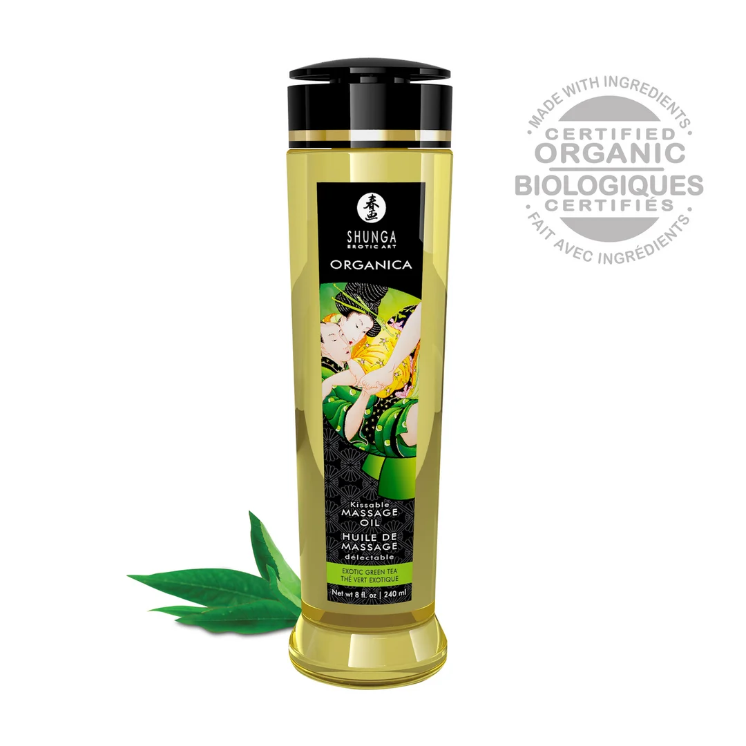 Huile de massage sensuelle, huile de massage naturelle comestible, thé vert, Shunga, 8 fl oz / 240 ml – Image 3