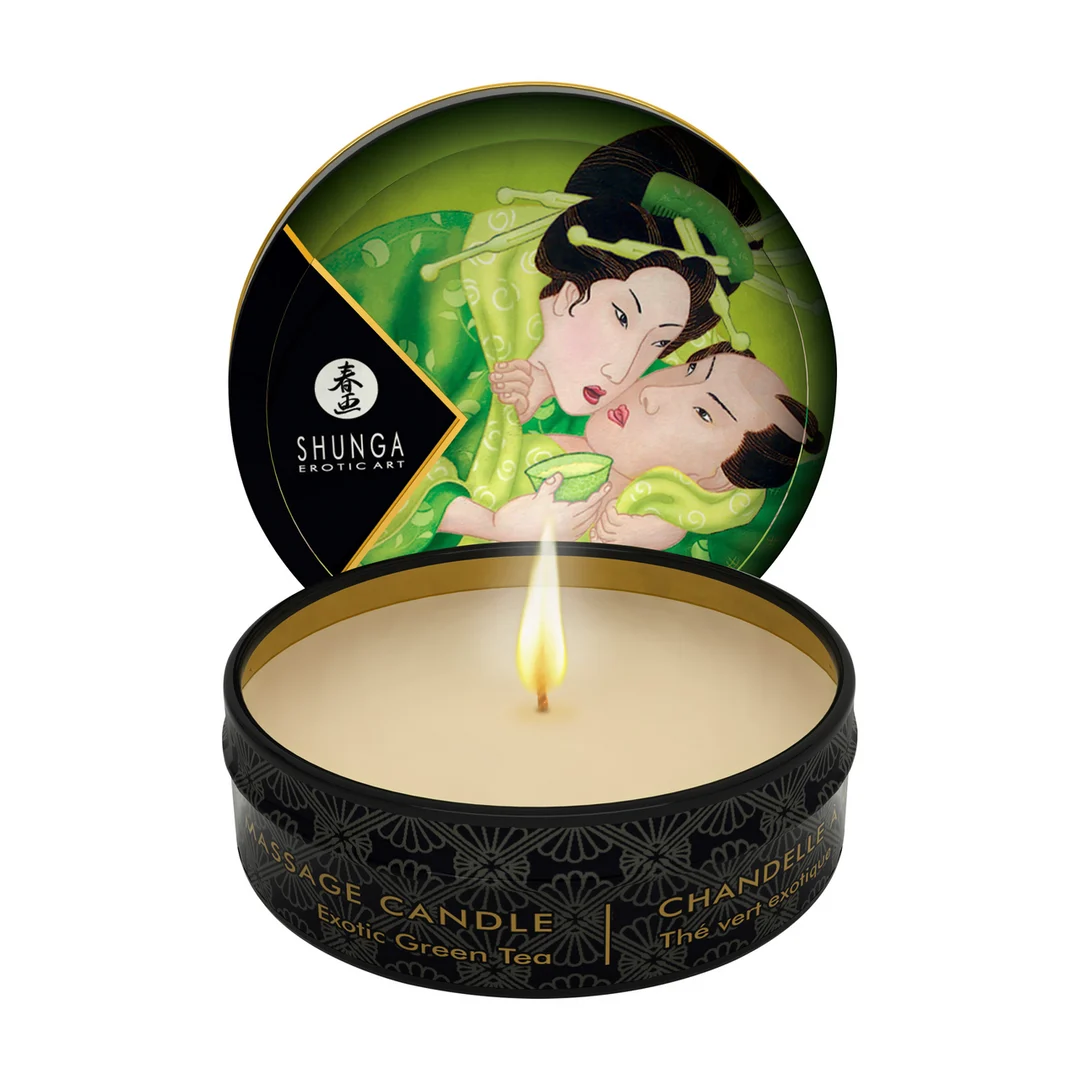 S-4611_1 Bougie de massage | Mini bougie de massage et d’ambiance | Thé vert exotique | Shunga | 30 ml – Image 1