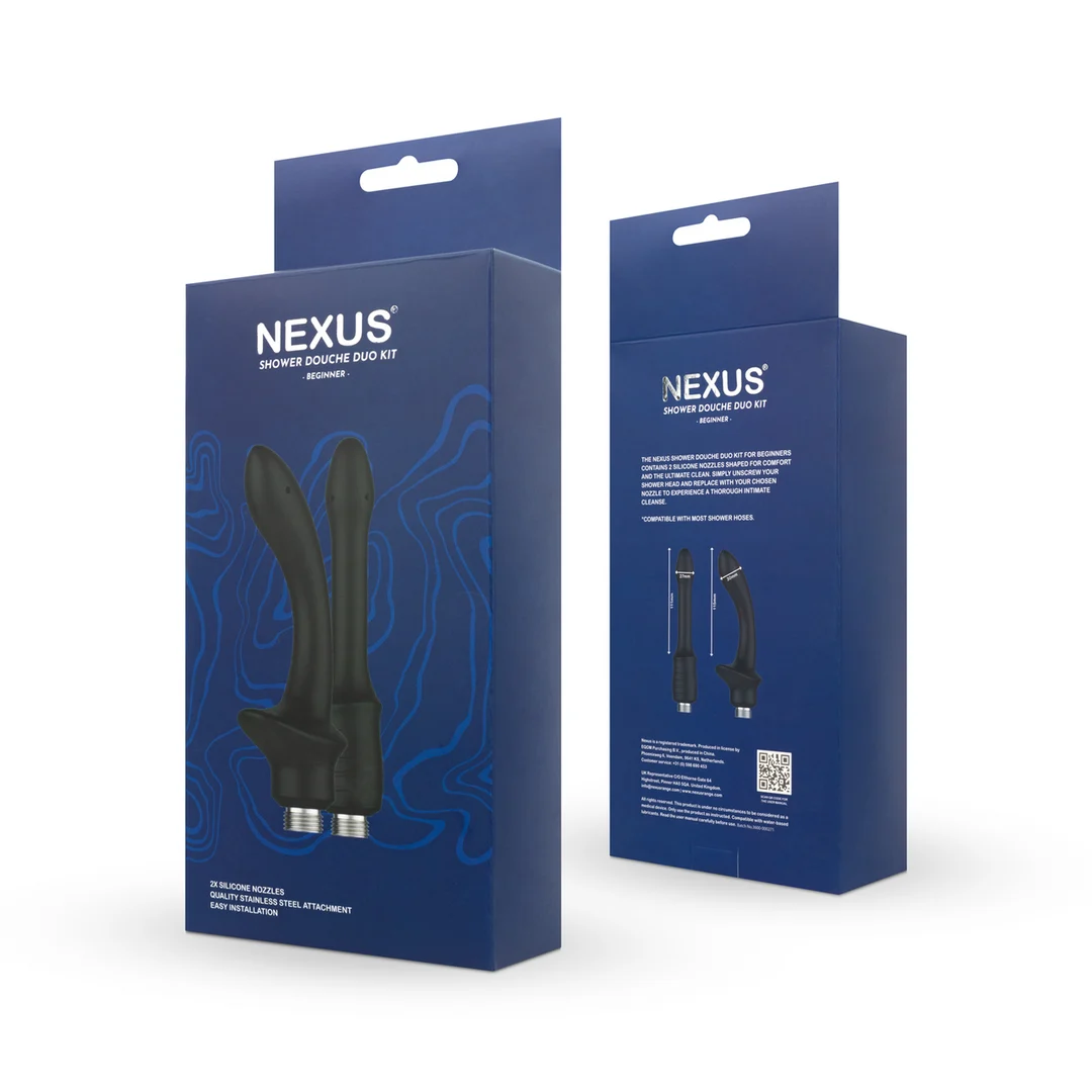 Douche anale, Shower Douche Duo Kit pour débutants avec 2 embouts en silicone, noir, Nexus – Image 2