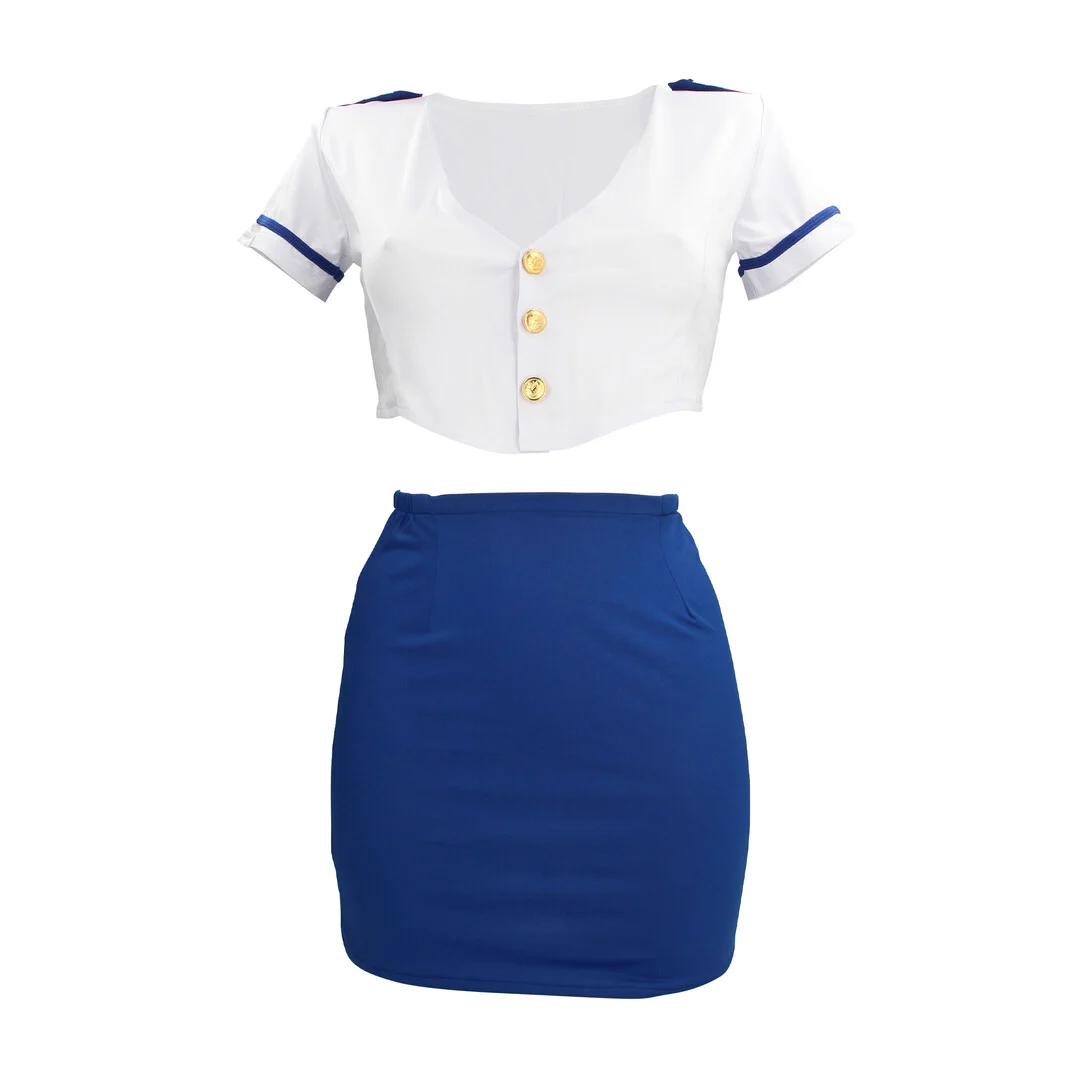 Costume d’hôtesse de l’air S Line bleu et blanc – Image 2