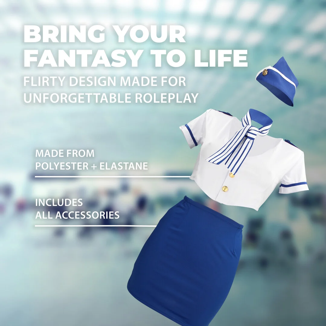 Costume d’hôtesse de l’air S Line bleu et blanc – Image 5