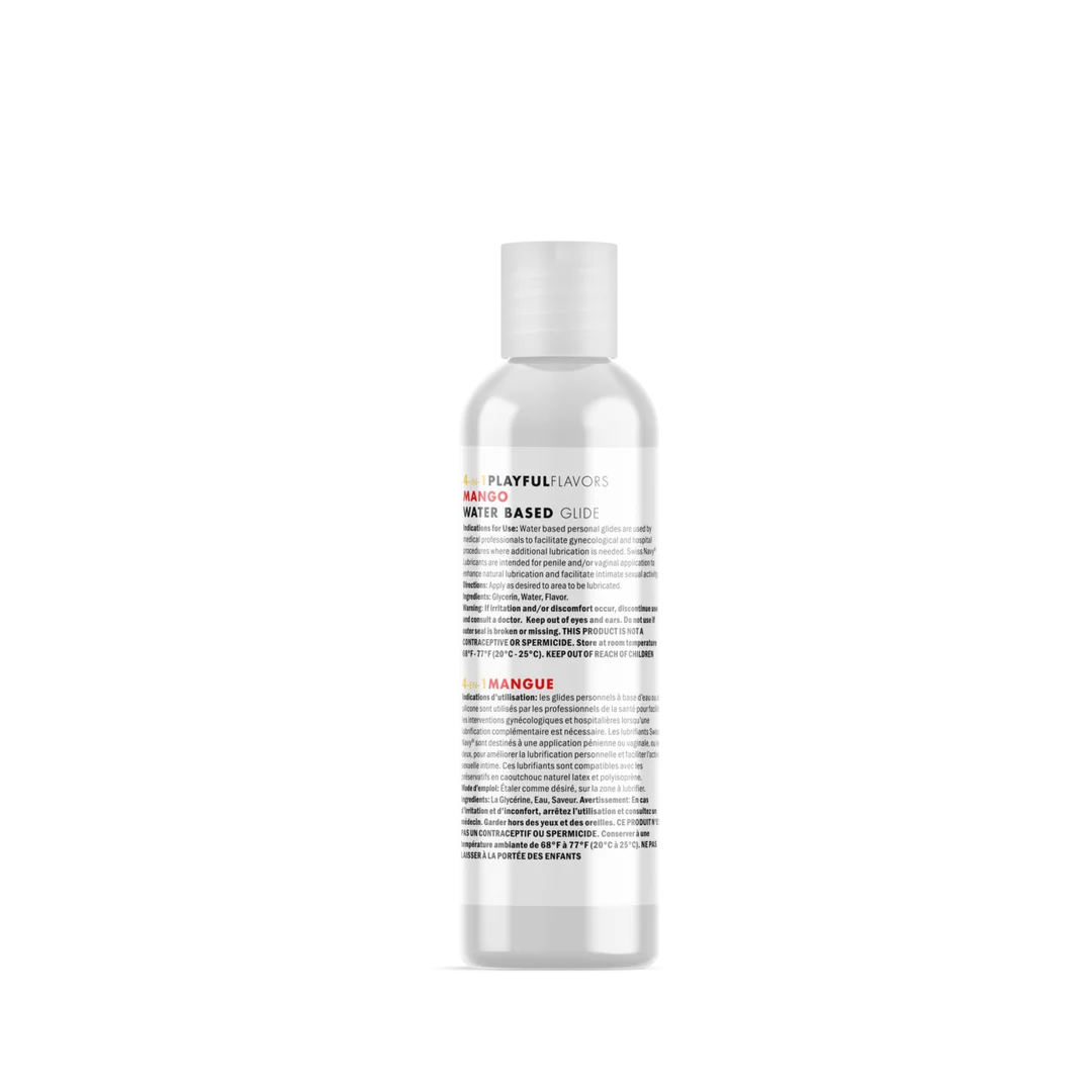 SN4N1FMG1_1 Lubrifiant aromatisé : 4 in 1 Playful Flavors, comestible et chauffant, mangue, sachet de 5 ml, Swiss Navy – Image 1