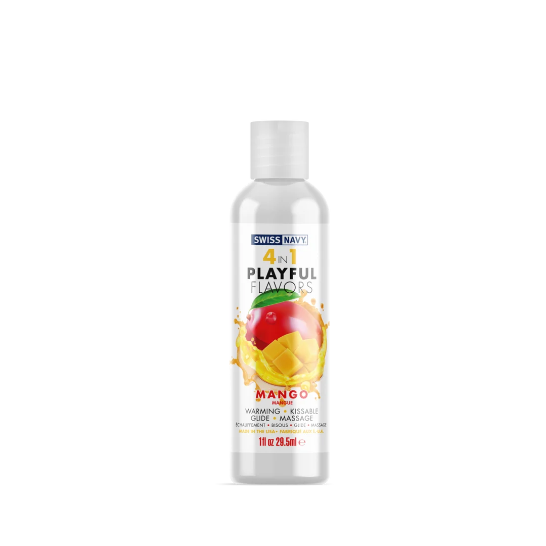 Lubrifiant aromatisé : 4 in 1 Playful Flavors, comestible et chauffant, mangue, sachet de 5 ml, Swiss Navy – Image 4