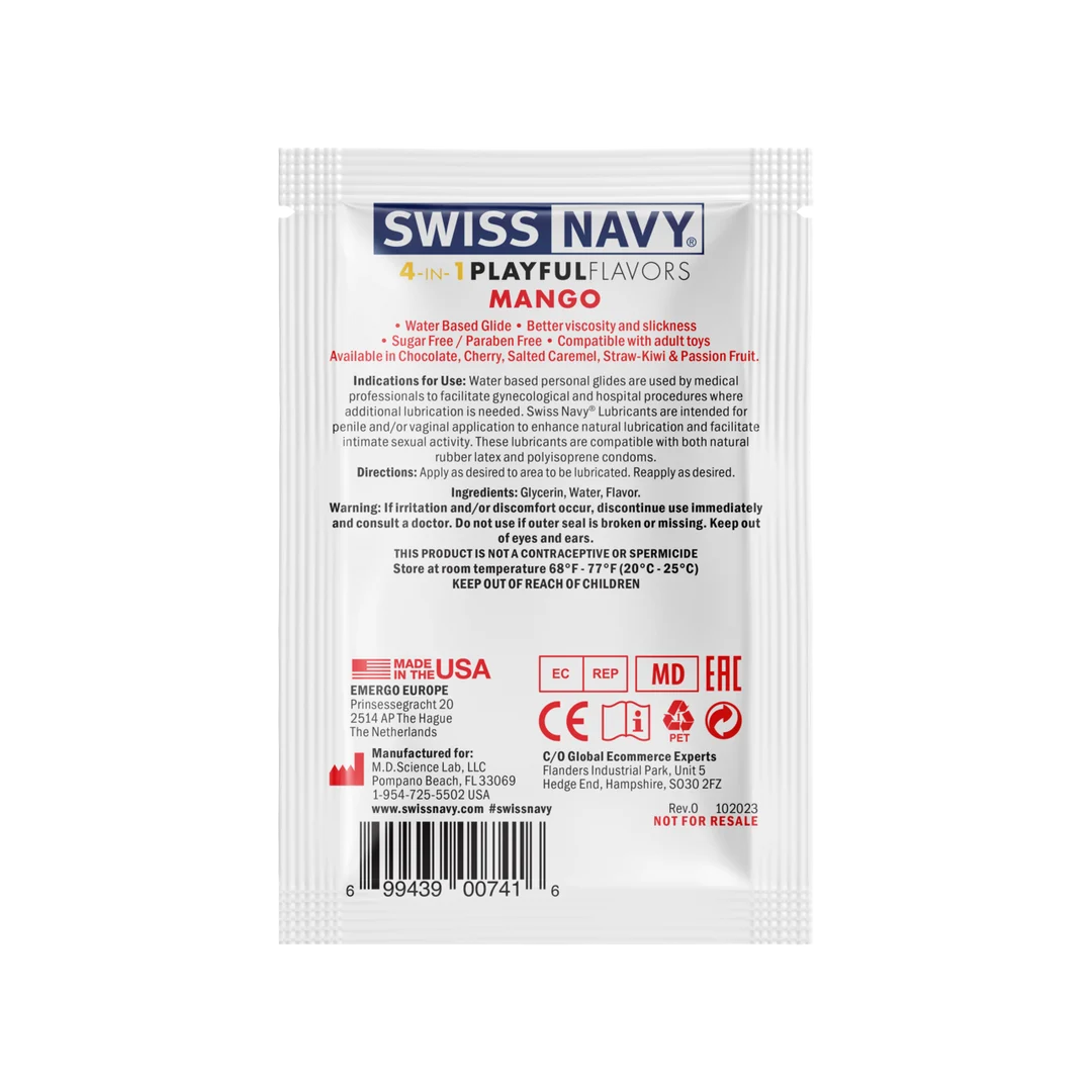 Lubrifiant aromatisé : 4 in 1 Playful Flavors, comestible et chauffant, mangue, sachet de 5 ml, Swiss Navy – Image 8