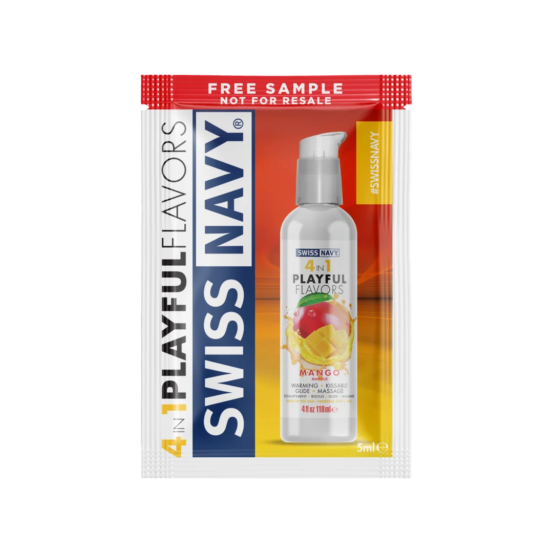 Lubrifiant aromatisé : 4 in 1 Playful Flavors, comestible et chauffant, mangue, sachet de 5 ml, Swiss Navy – Image 2