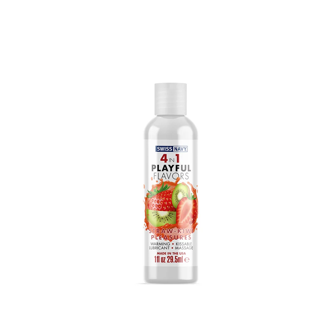 Lubrifiant – 4 in 1 Playful Flavors, comestible et chauffant – Straw Kiwi Pleasures – Swiss Navy – 29,5 ml – Image 3