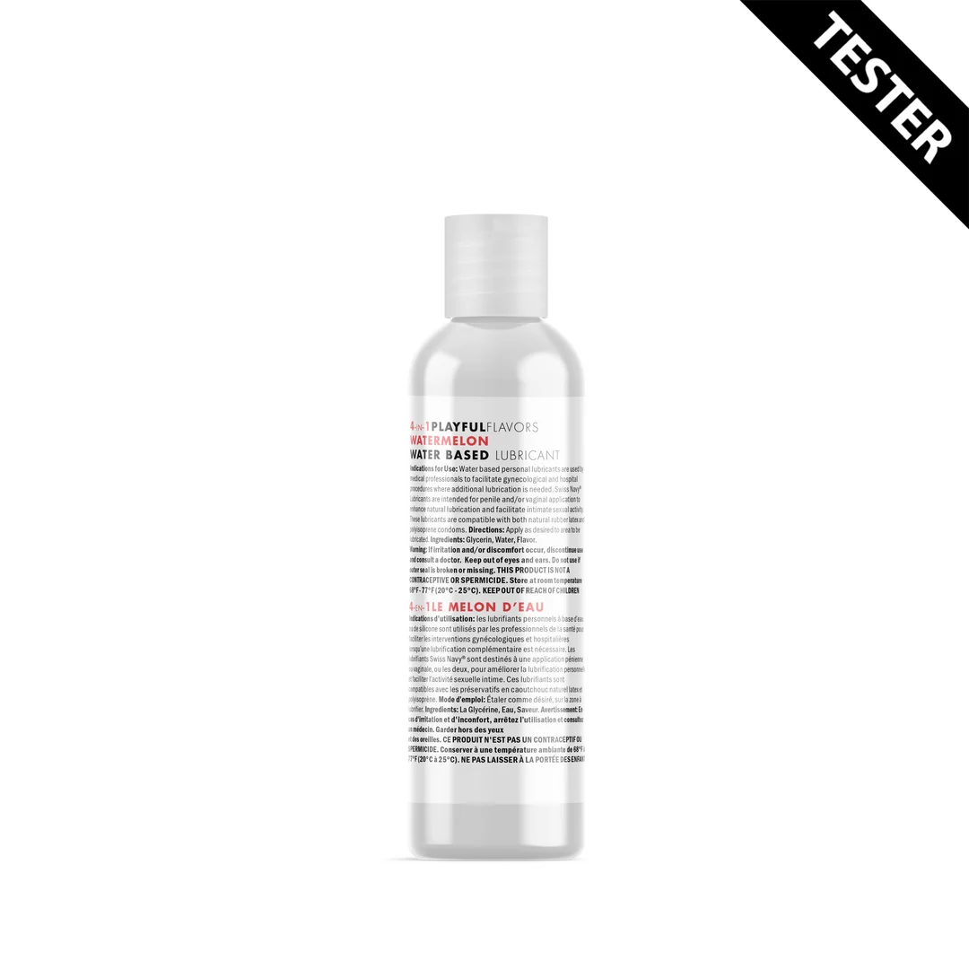 Lubrifiant aromatisé – 4 en 1 chauffant, comestible et soyeux – Pastèque – 30 ml – Swiss Navy – Image 1