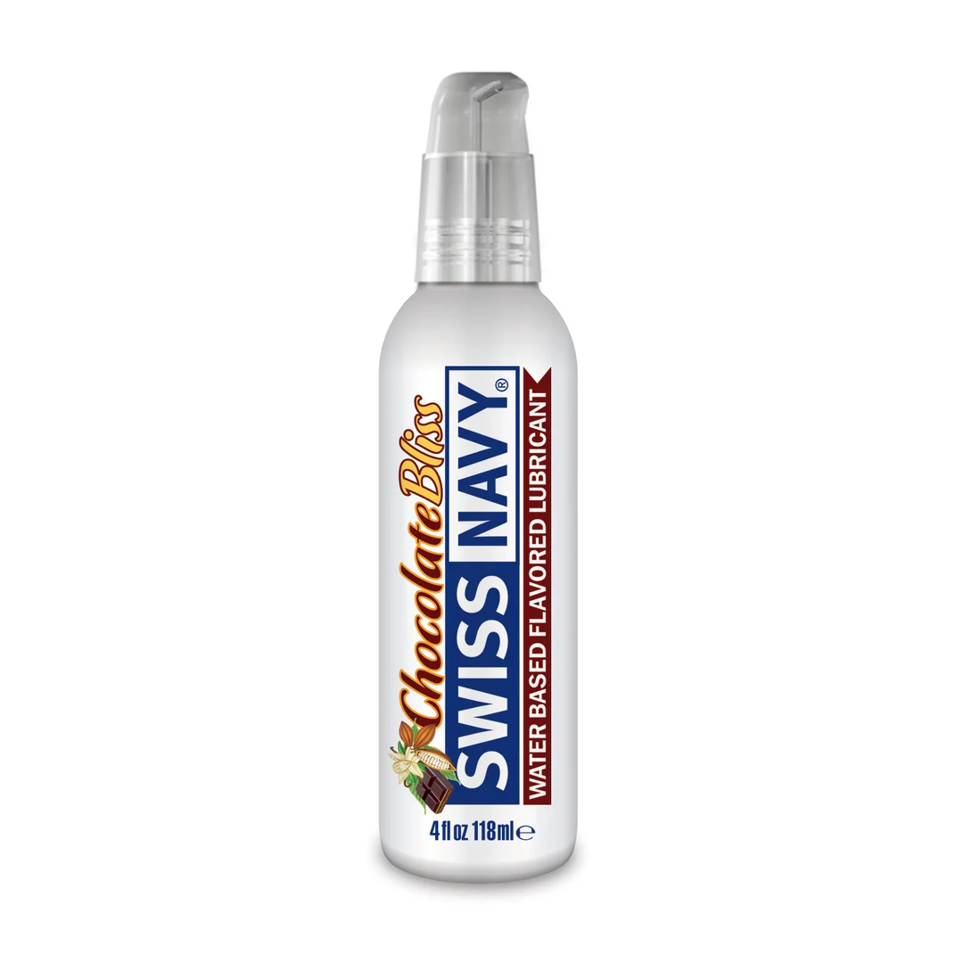 SNFCB4_1_2 Lubrifiant aromatisé longue durée, sans effet collant, flacon anti fuite pratique à emporter, chocolat, 118 ml, Swiss Navy – Image 1