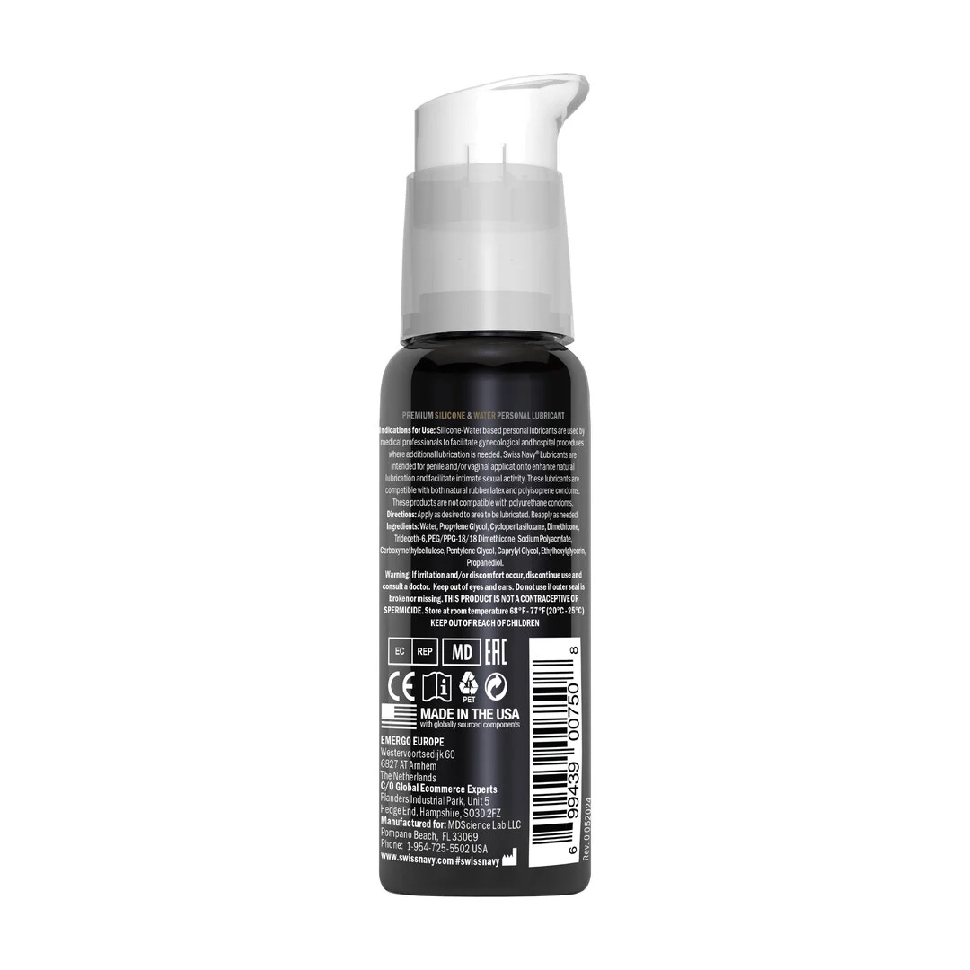 Lubrifiant (neutre) – Lubrifiant hybride à base de silicone et d’eau – sans parfum, sans goût – 29,5 ml – Swiss Navy – Image 1