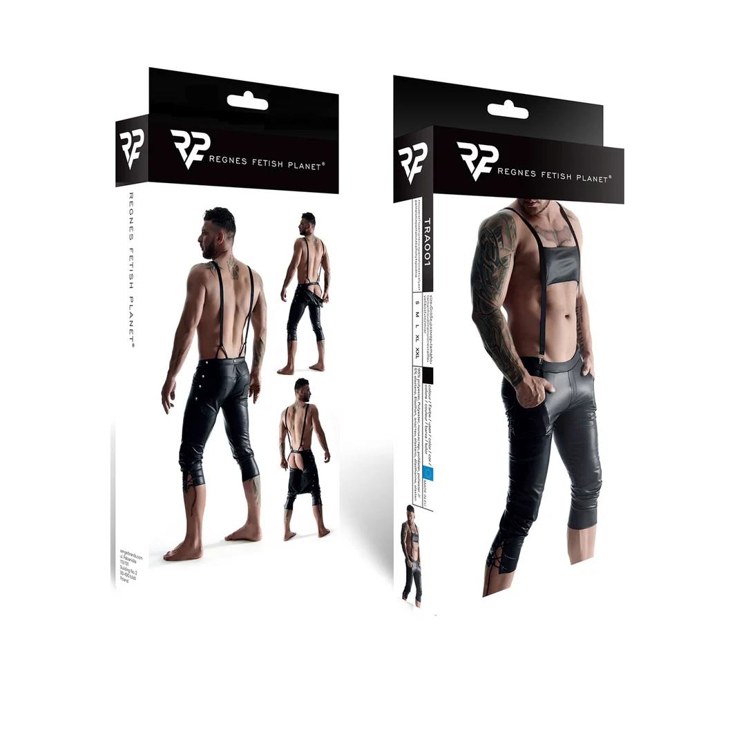 TRA001BLK-XL_1 Tenue fétichiste effet mouillé avec détails métalliques pour homme – Regnes Fetish Planet – Image 1
