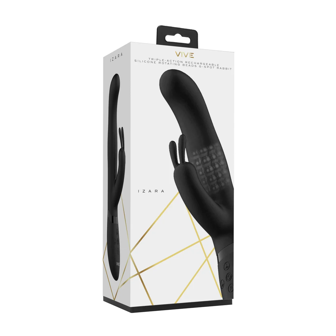 Vibromasseur rabbit – perles rotatives et double stimulation – noir (Izara) VIVE by Shots – Image 2