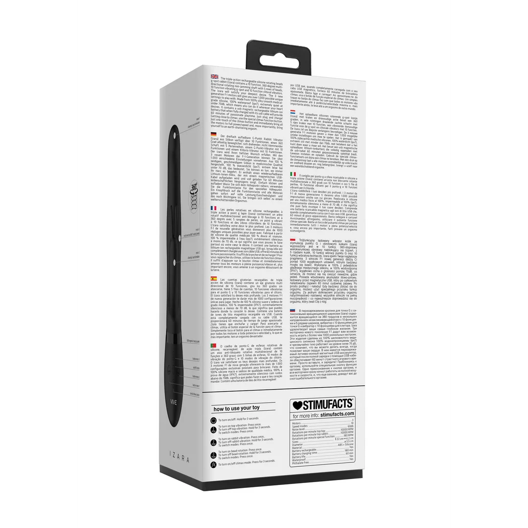 Vibromasseur rabbit – perles rotatives et double stimulation – noir (Izara) VIVE by Shots – Image 3