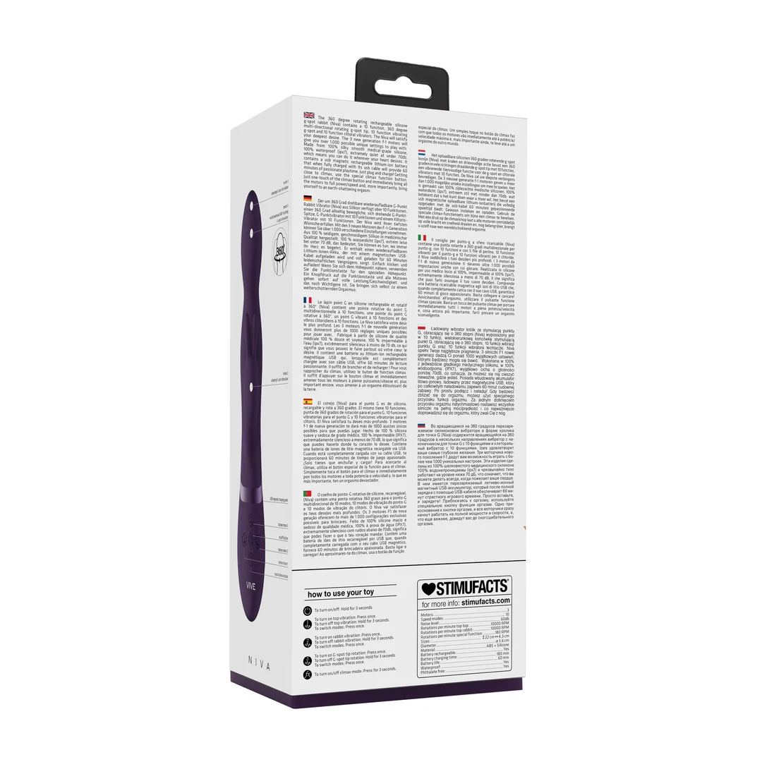 Vibromasseur rabbit, embout rotatif pour le point G à 360° et 10 modes, VIVE by Shots, violet – Image 3