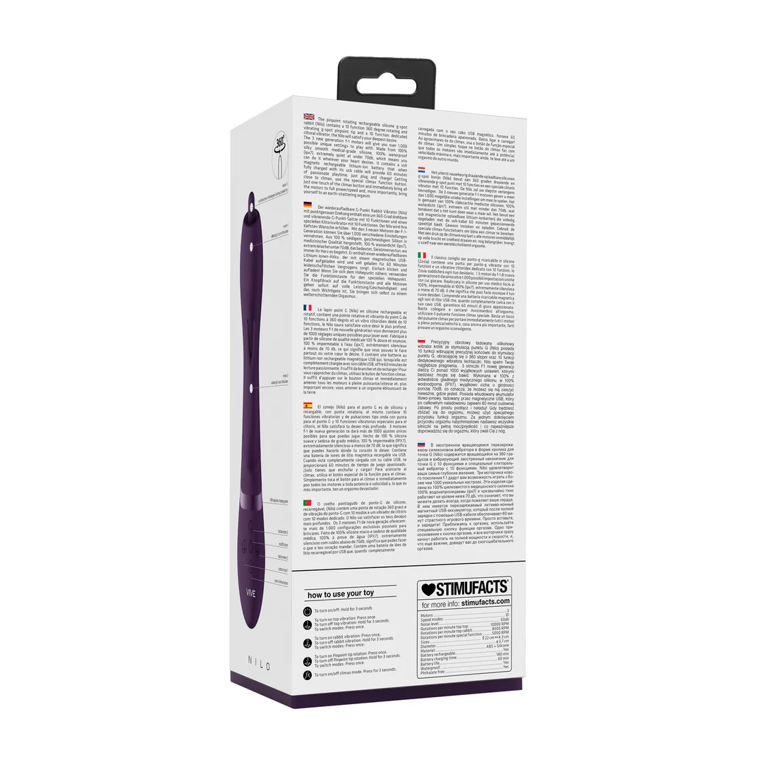 Rabbit vibrant avec embout rotatif à 360° pour le point G et stimulation clitoridienne, VIVE by Shots, violet VIVE by Shots – Image 9