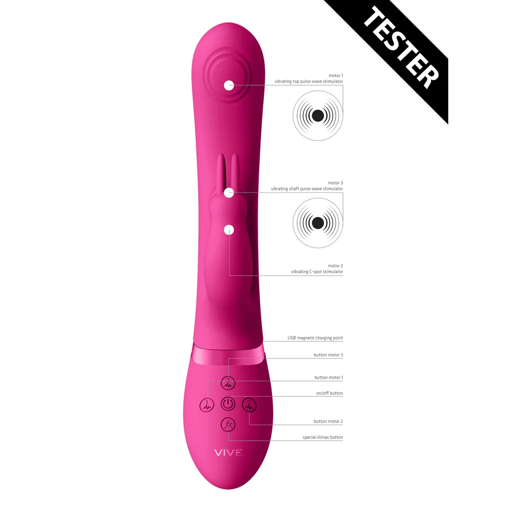 Vibromasseur rabbit à double onde pulsée avec bouton climax – VIVE by Shots, rose VIVE by Shots – Image 4