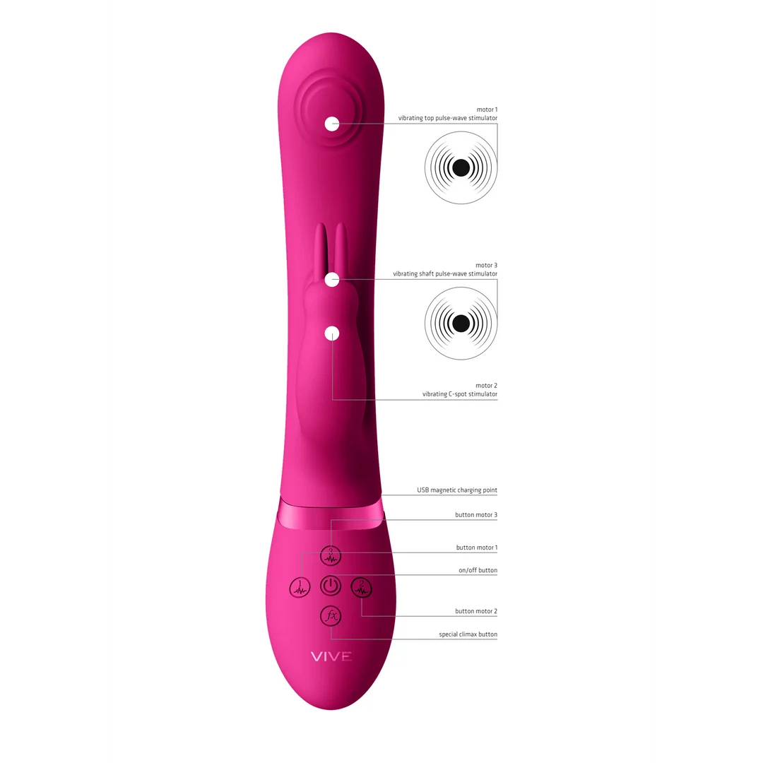 Vibromasseur rabbit à double onde pulsée avec bouton climax – VIVE by Shots, rose VIVE by Shots – Image 10
