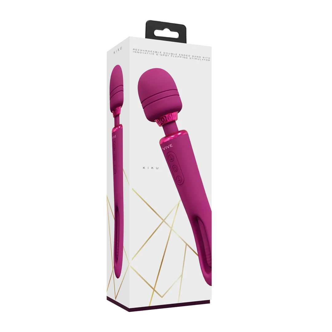 Vibromasseur wand à double extrémité avec langue frétillante et double moteur, VIVE, violet VIVE by Shots – Image 2