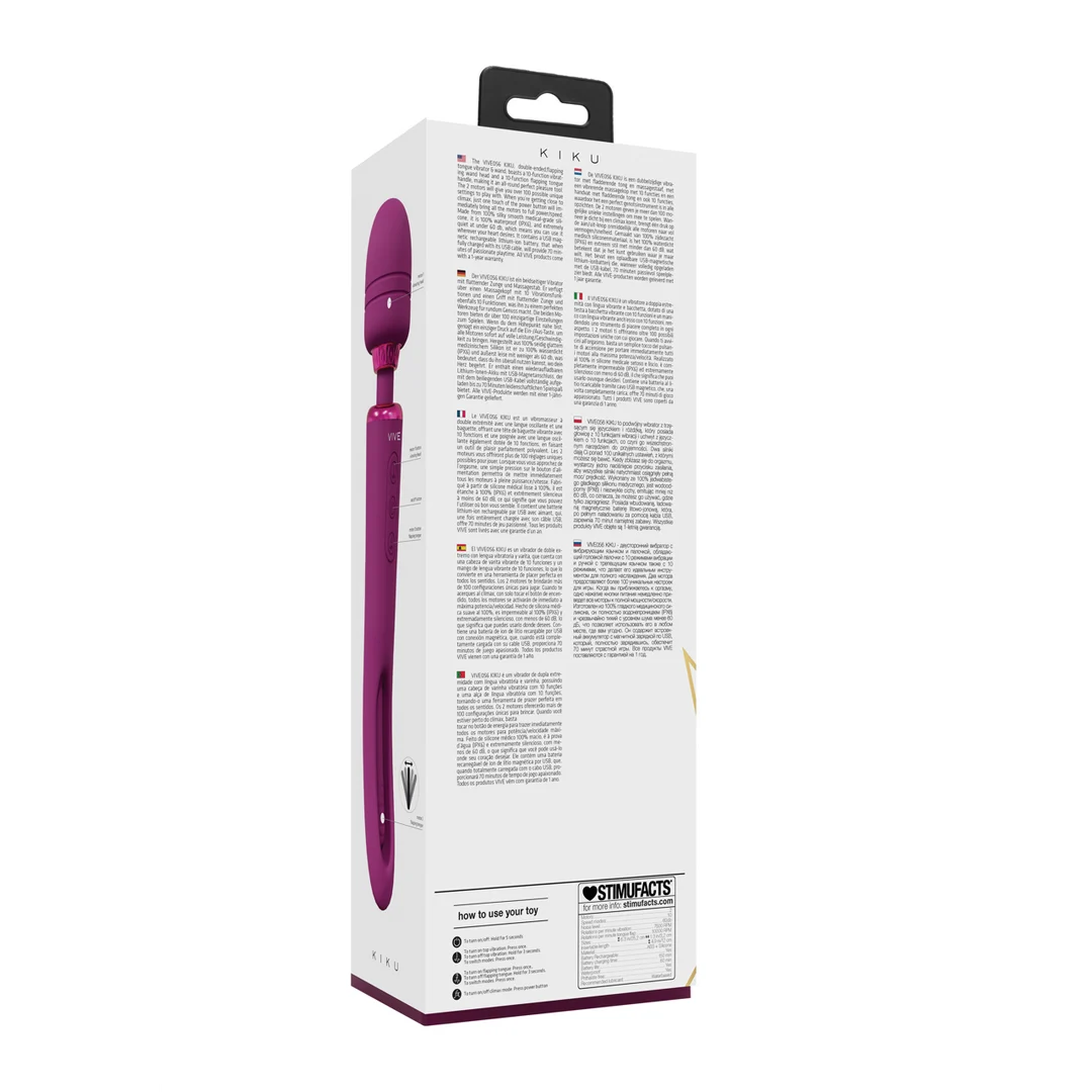 Vibromasseur wand à double extrémité avec langue frétillante et double moteur, VIVE, violet VIVE by Shots – Image 3