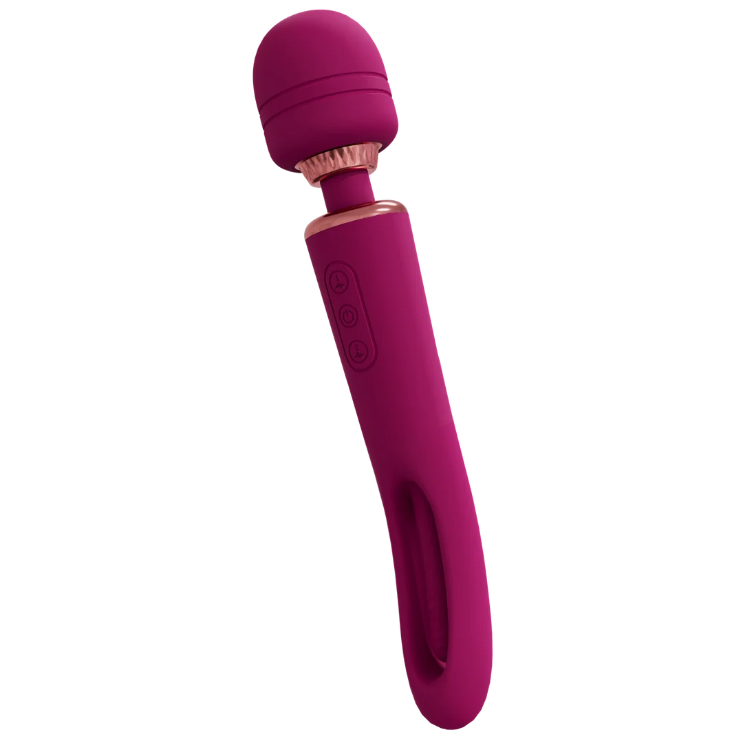 Vibromasseur wand à double extrémité avec langue frétillante et double moteur, VIVE, violet VIVE by Shots – Image 4