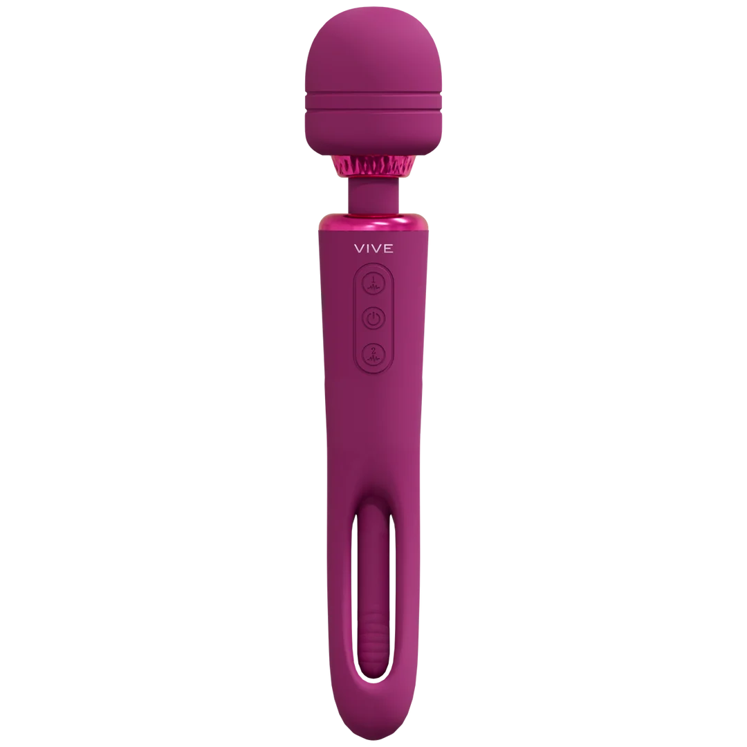 Vibromasseur wand à double extrémité avec langue frétillante et double moteur, VIVE, violet VIVE by Shots – Image 6