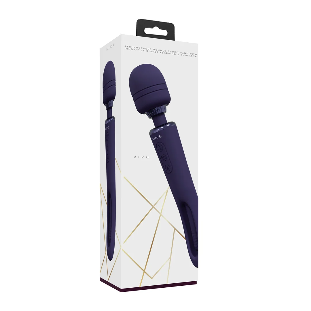 Vibromasseur wand à double extrémité avec langue frétillante et double moteur, VIVE, violet VIVE by Shots – Image 7