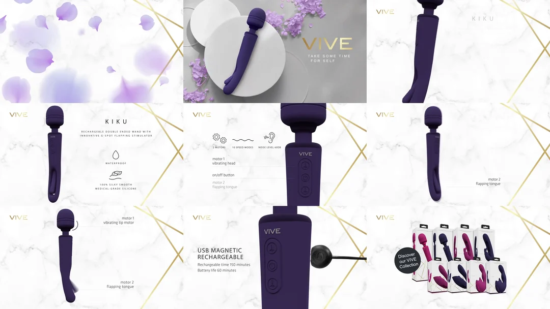 Vibromasseur wand à double extrémité avec langue frétillante et double moteur, VIVE, violet VIVE by Shots – Image 10