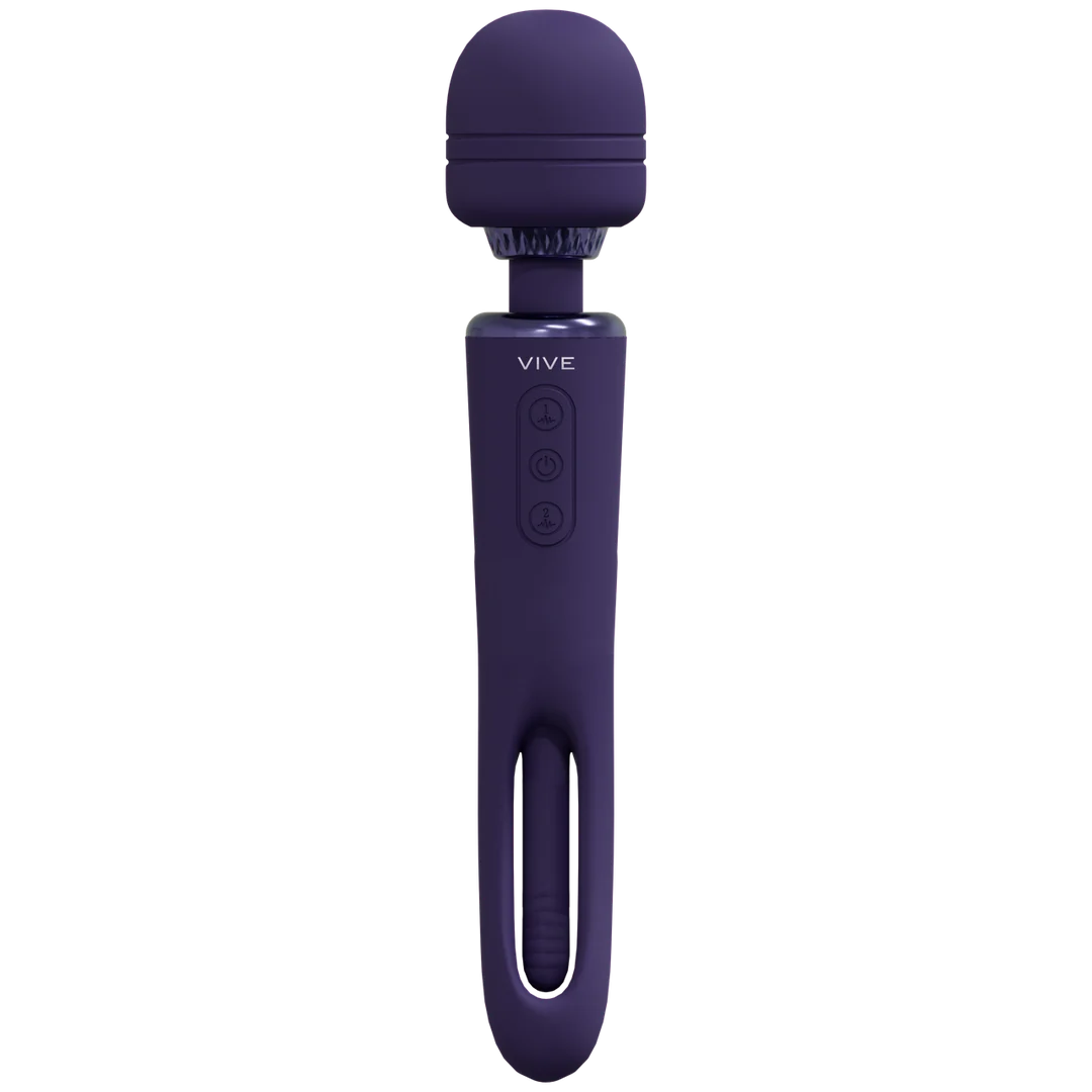 Vibromasseur wand à double extrémité avec langue frétillante et double moteur, VIVE, violet VIVE by Shots – Image 11